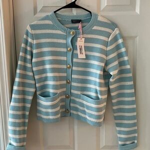 Striped Blue and White vineyard vines sweater with gold buttons. Very elegant!